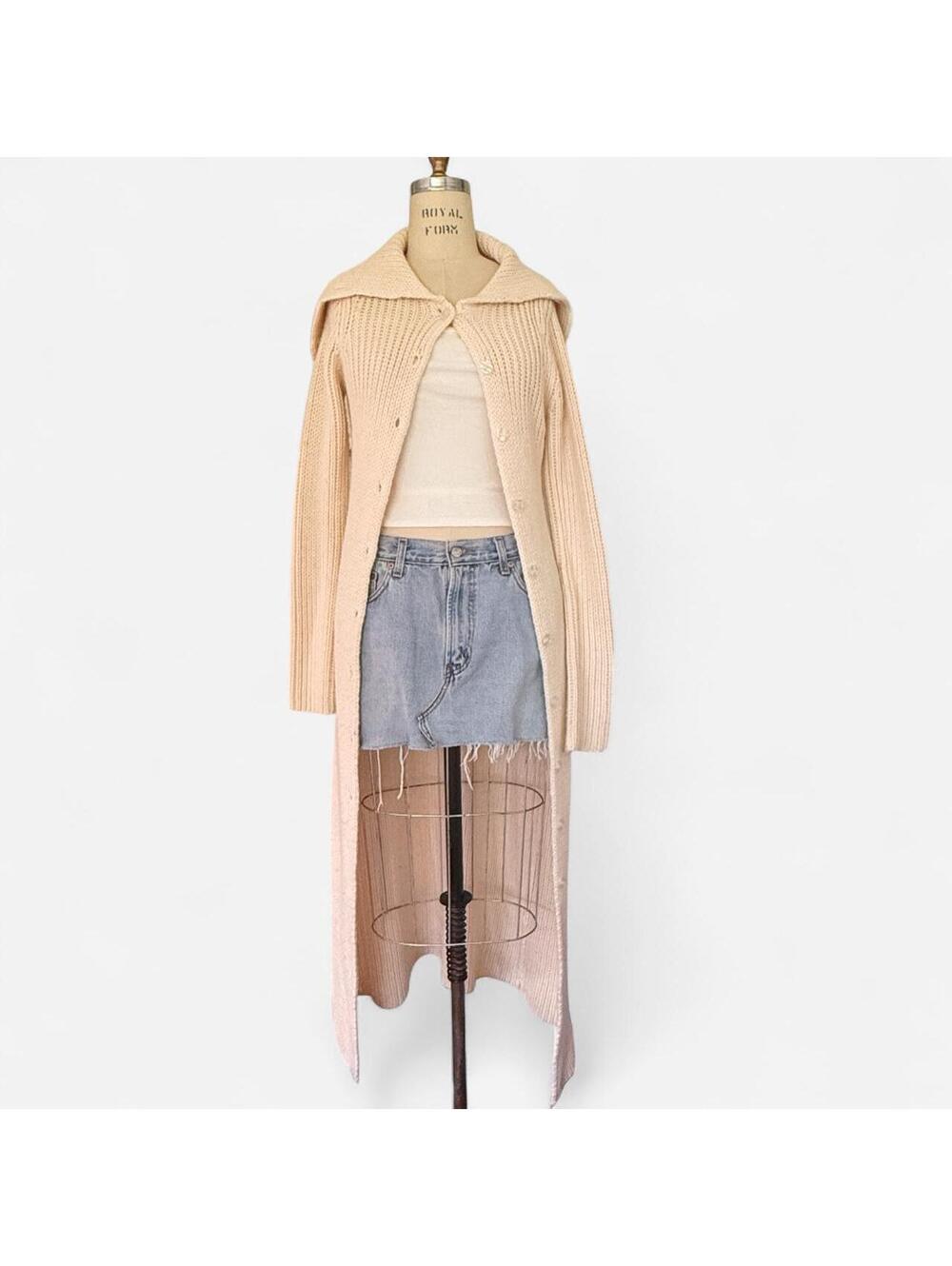 Bebe Chunky Knit Oversized Collar Duster Cardigan in Cream